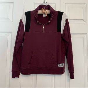 PINK Everyday Casual Maroon Quarter Zip with Kangaroo Pocket Size XS